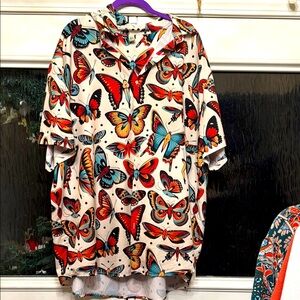 Butterfly Print Button-Up Shirt